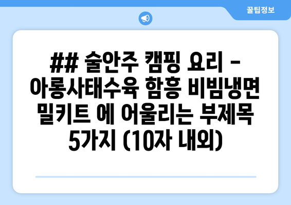 ## 술안주 캠핑 요리 - 아롱사태수육 함흥 비빔냉면 밀키트 에 어울리는 부제목 5가지 (10자 내외)