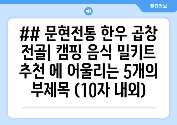 ## 문현전통 한우 곱창 전골| 캠핑 음식 밀키트 추천 에 어울리는 5개의 부제목 (10자 내외)
