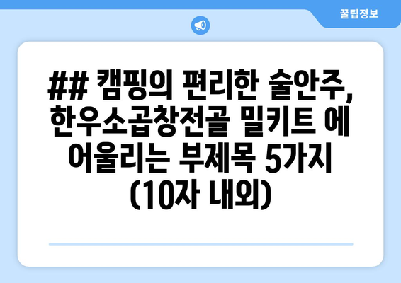 ## 캠핑의 편리한 술안주, 한우소곱창전골 밀키트 에 어울리는 부제목 5가지 (10자 내외)