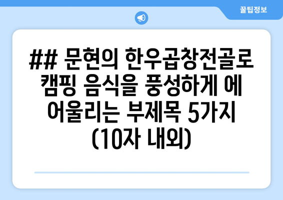 ## 문현의 한우곱창전골로 캠핑 음식을 풍성하게 에 어울리는 부제목 5가지 (10자 내외)