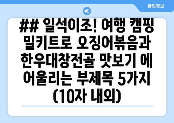 ## 일석이조! 여행 캠핑 밀키트로 오징어볶음과 한우대창전골 맛보기 에 어울리는 부제목 5가지 (10자 내외)