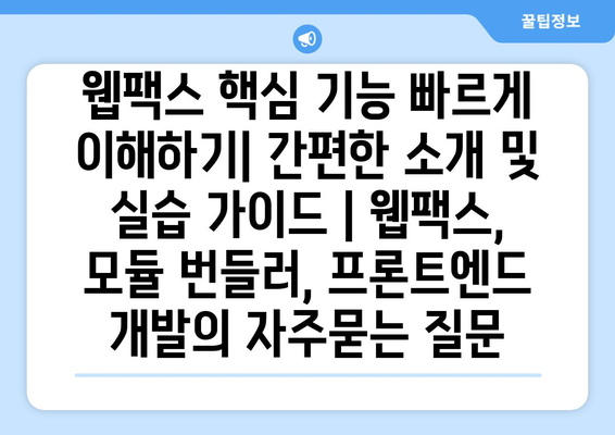 웹팩스 핵심 기능 빠르게 이해하기| 간편한 소개 및 실습 가이드 | 웹팩스, 모듈 번들러, 프론트엔드 개발