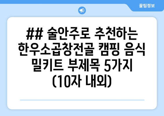 ## 술안주로 추천하는 한우소곱창전골 캠핑 음식 밀키트 부제목 5가지 (10자 내외)