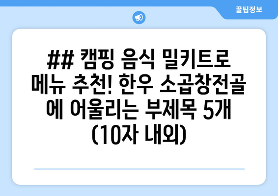 ## 캠핑 음식 밀키트로 메뉴 추천! 한우 소곱창전골 에 어울리는 부제목 5개 (10자 내외)