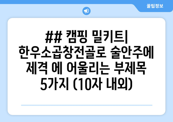 ## 캠핑 밀키트| 한우소곱창전골로 술안주에 제격 에 어울리는 부제목 5가지 (10자 내외)