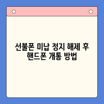 선불폰 미납 정지 해제 후 핸드폰 개통, 바로 가능할까요? | 선불폰, 미납, 해지, 핸드폰 개통, 개통 방법