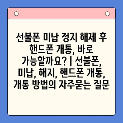 선불폰 미납 정지 해제 후 핸드폰 개통, 바로 가능할까요? | 선불폰, 미납, 해지, 핸드폰 개통, 개통 방법