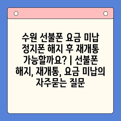 수원 선불폰 요금 미납 정지폰 해지 후 재개통 가능할까요? | 선불폰 해지, 재개통, 요금 미납