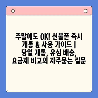 주말에도 OK! 선불폰 즉시 개통 & 사용 가이드 | 당일 개통, 유심 배송, 요금제 비교