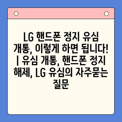 LG 핸드폰 정지 유심 개통, 이렇게 하면 됩니다! | 유심 개통, 핸드폰 정지 해제, LG 유심