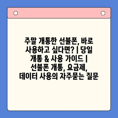 주말 개통한 선불폰, 바로 사용하고 싶다면? | 당일 개통 & 사용 가이드 | 선불폰 개통, 요금제, 데이터 사용