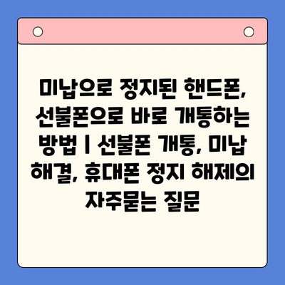 미납으로 정지된 핸드폰, 선불폰으로 바로 개통하는 방법 | 선불폰 개통, 미납 해결, 휴대폰 정지 해제