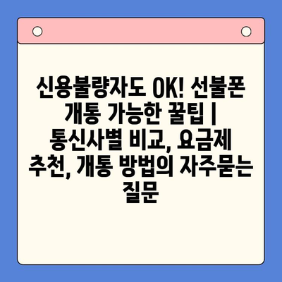 신용불량자도 OK! 선불폰 개통 가능한 꿀팁 | 통신사별 비교, 요금제 추천, 개통 방법