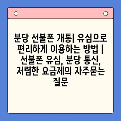 분당 선불폰 개통| 유심으로 편리하게 이용하는 방법 | 선불폰 유심, 분당 통신, 저렴한 요금제