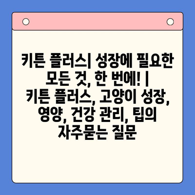 키튼 플러스| 성장에 필요한 모든 것, 한 번에! | 키튼 플러스, 고양이 성장, 영양, 건강 관리, 팁