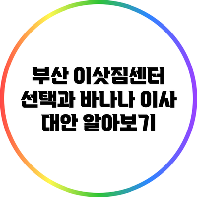 부산 이삿짐센터 선택과 바나나 이사 대안 알아보기