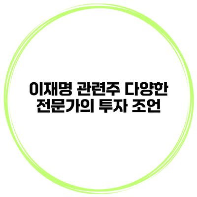 이재명 관련주 다양한 전문가의 투자 조언